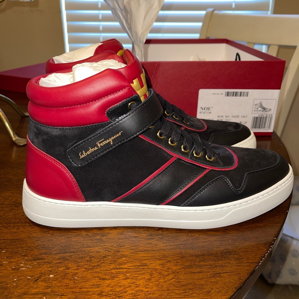 Authentic Mens Salvatore Ferragamo Noe High-Top Leather Sneakers Size 10